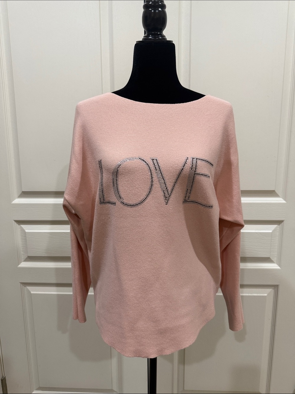 Rhinestone 'LOVE' Boatneck Sweatshirt in Light Pink